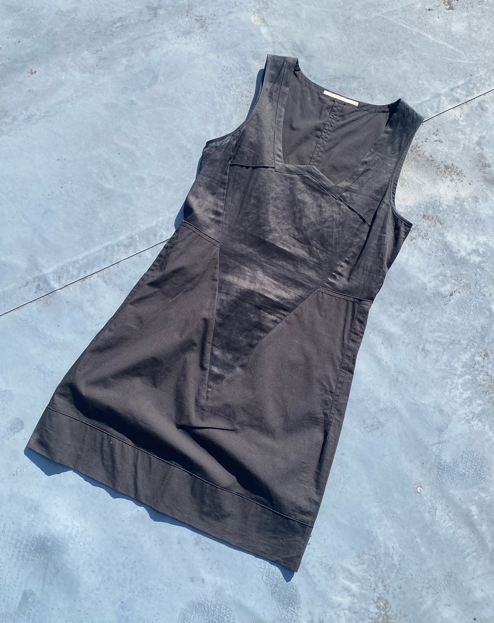 Diagonal-Seam Shift Dress, Black