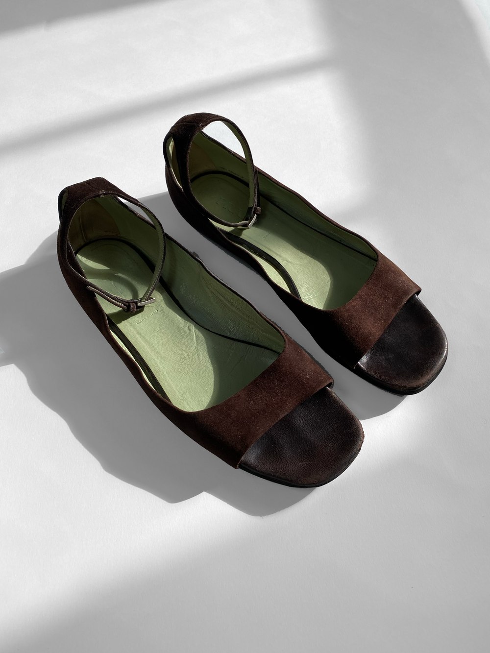 Ankle-Strap Suede Sandals, Brown